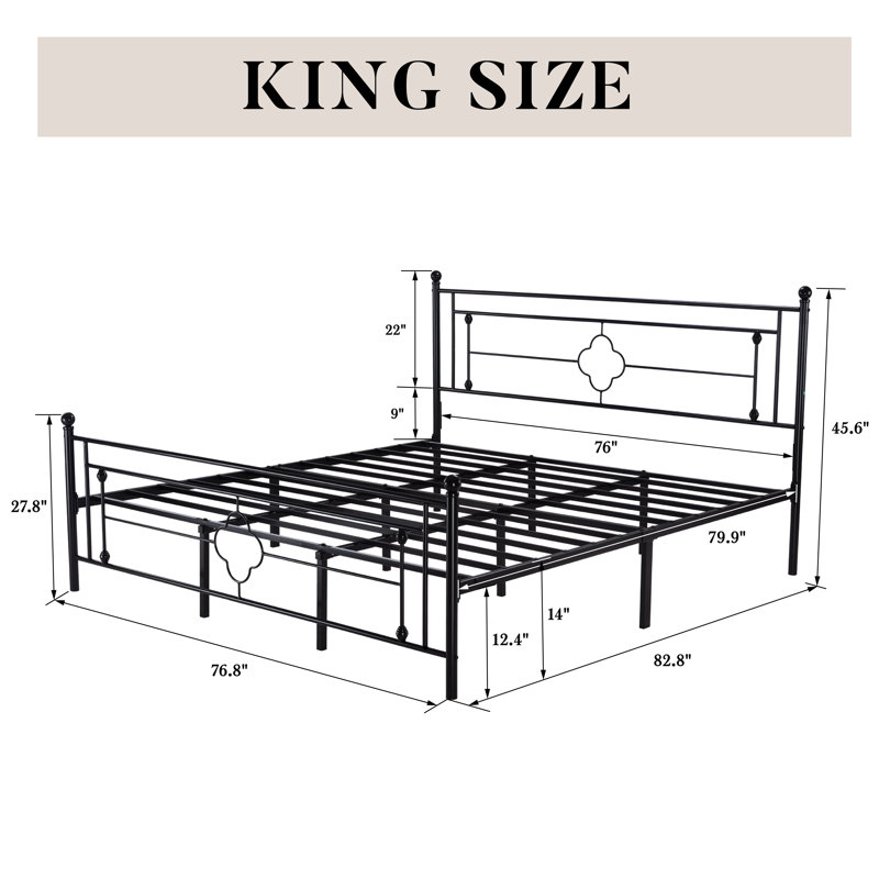 Lark Manor Ajayceon Metal Platform Bed Frame With Vintage Headboard And
